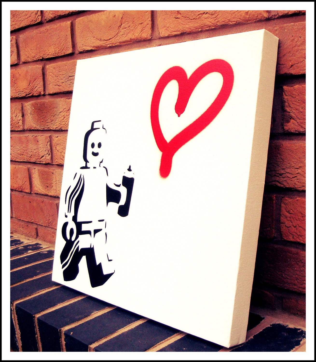 LEGO SPRAY PAINTER - Contemporary Spray Paint Stencil Art Painting on Canvas  (Customisable)