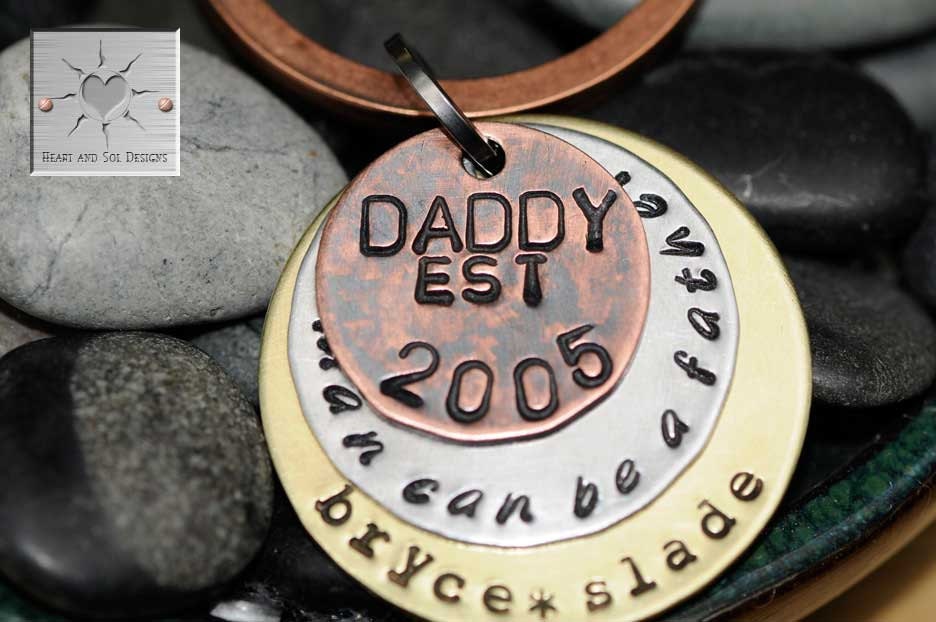 Dad Keychain - Custom Unisex Mixed Metal Keychain for Dad - "Any Man Can Be A Father" "Daddy" Key Chain - A Daughter's First Love