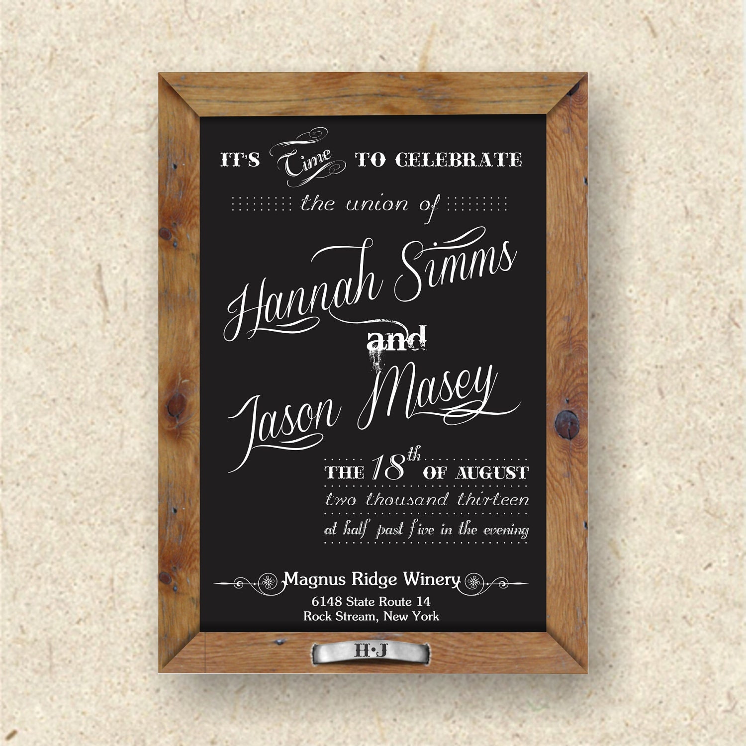 Chalkboard Rustic Wedding Invitation Suite: 5x7 Invitation, RSVP Card, Envelopes, Seal