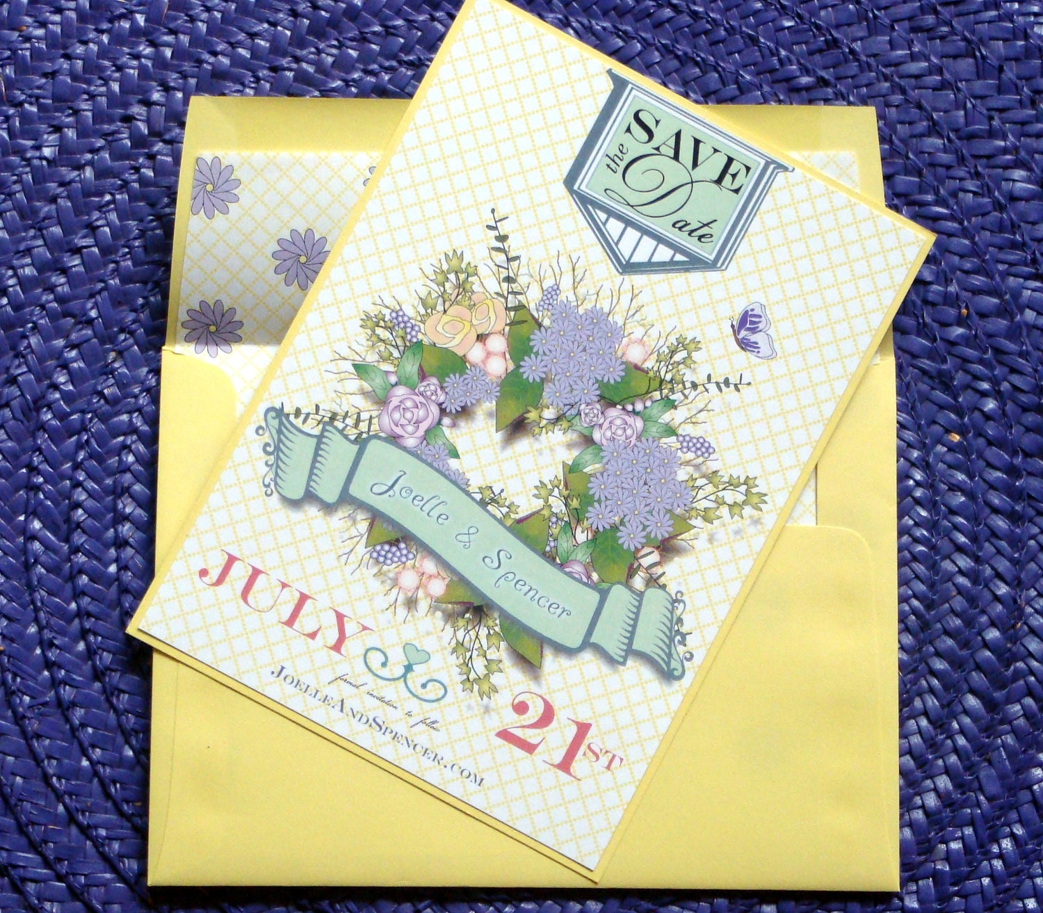 Shabby Chic Save the Date Floral Wreath 5x7 Announcement, Linen