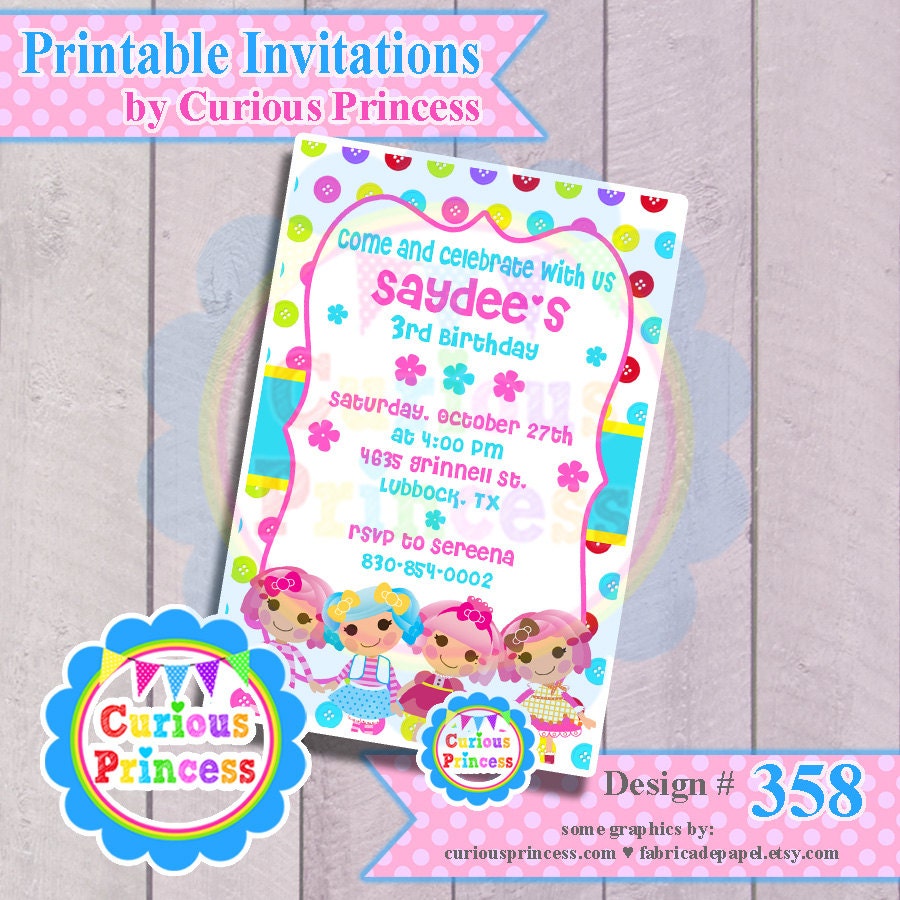 358 lala rag doll invitations button printable digital invitation 4x6 cute design girly turquoise lala