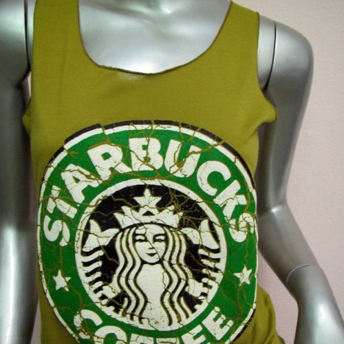 STARBUCKS Coffee T-Shirt Women shirt Tank Tops vest sleeveless shirt silkscreen shirt Rock Punk classic backless charity Green K34 Size S