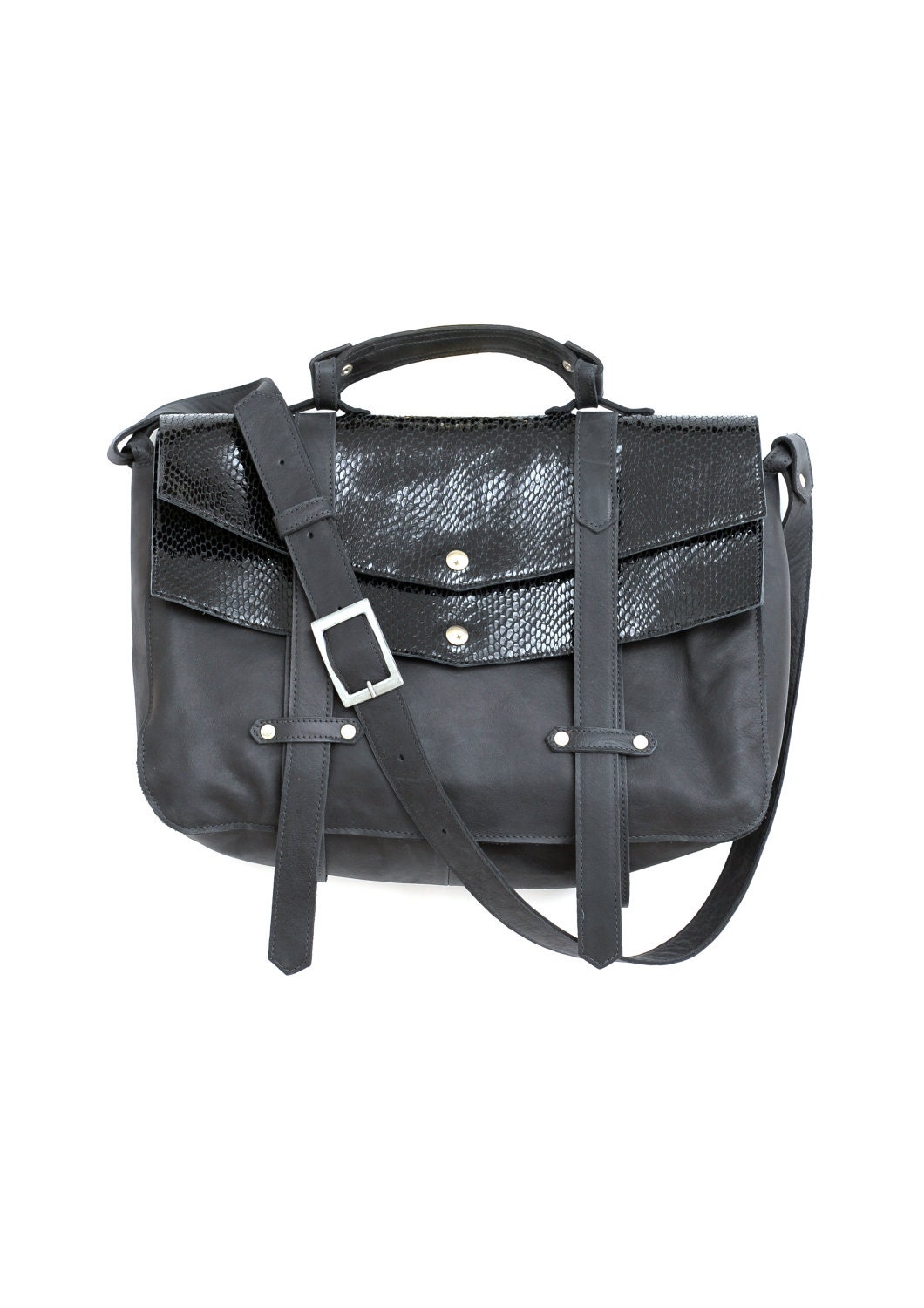 Backpack black bag -leather messenger bag