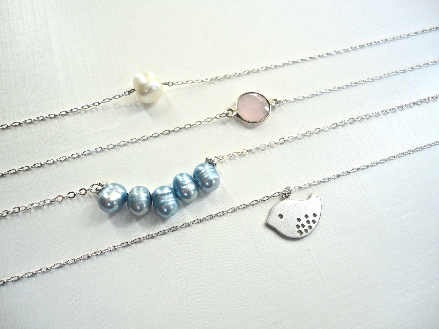 Simple Pink Necklace - Tiny Pale Pink Charm with Silver Bezel on Dainty Silver Chain - Minimalist, Feminine Jewelry - LAST ONE