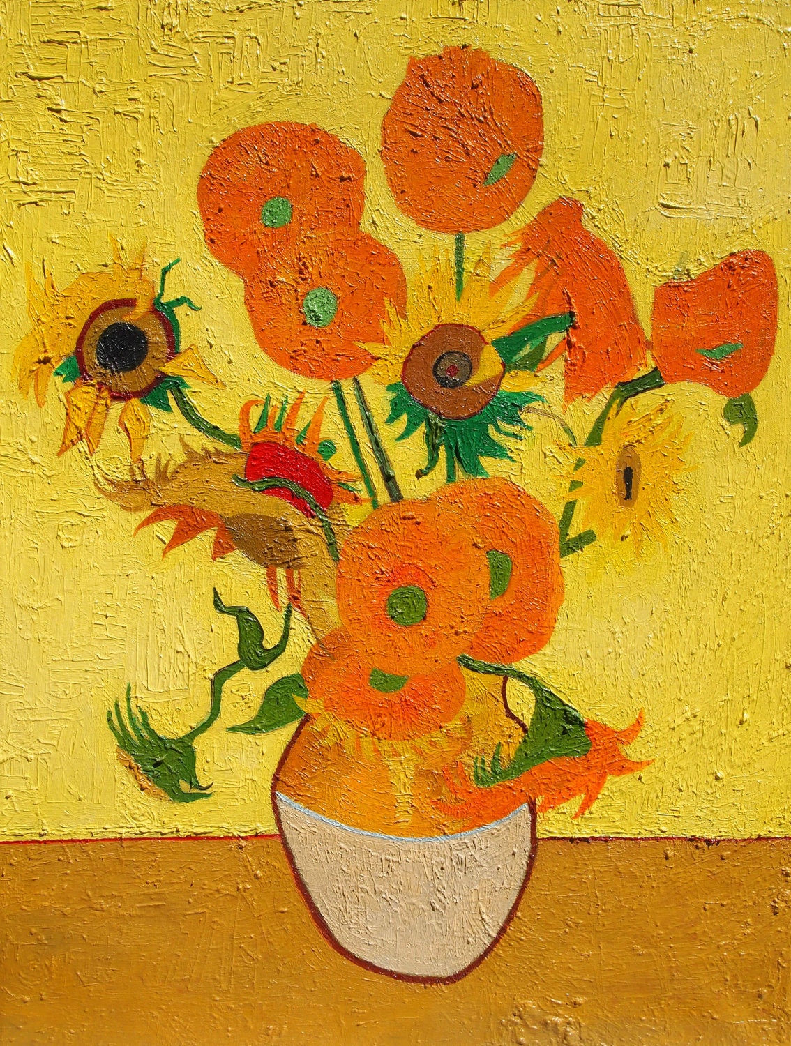 Sunflowers by Vincent van Gogh. 24" x 32". Still Life Oil Painting. Yellow Orange