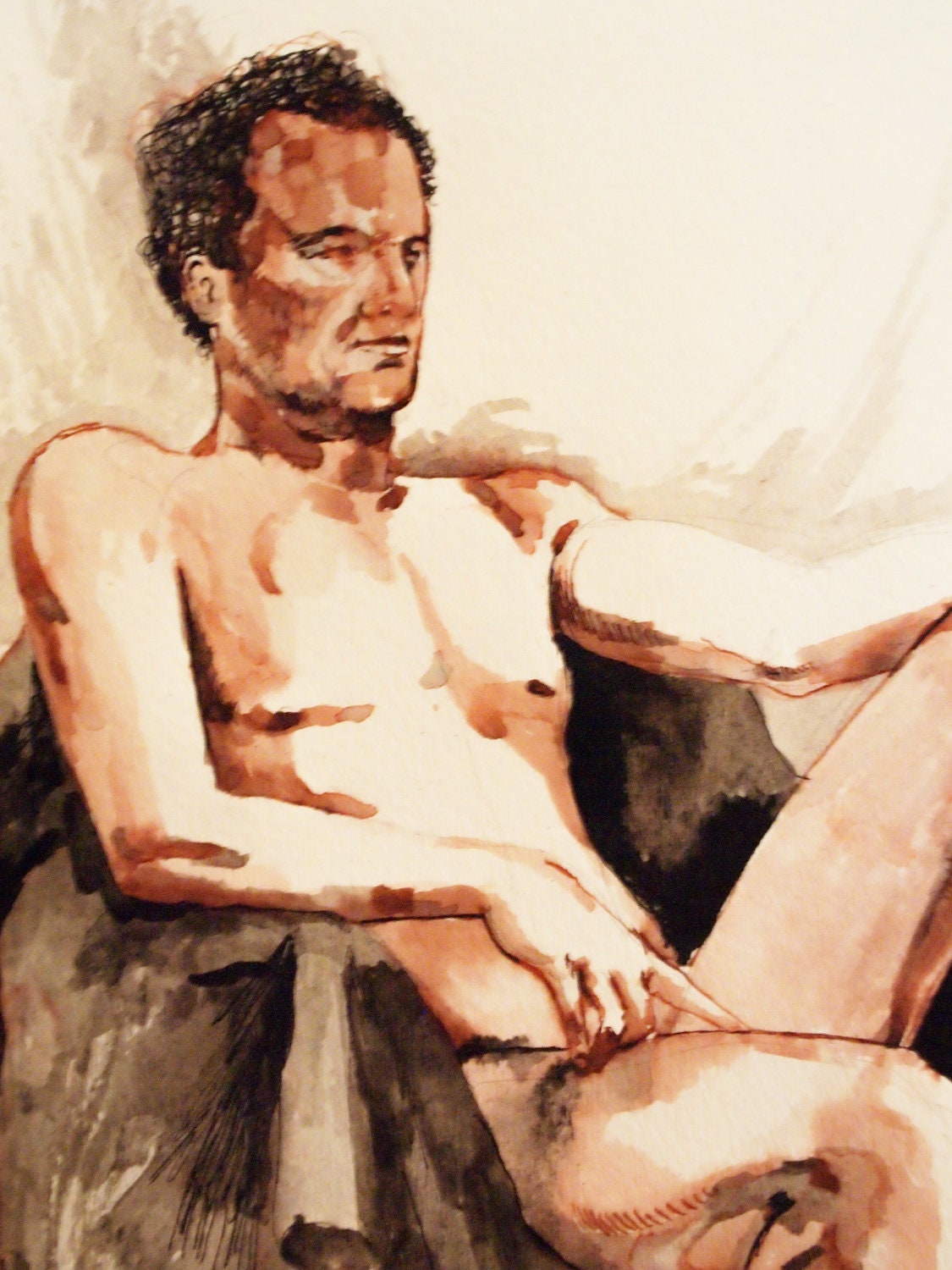 Figure Painting. Watercolor. Ink Wash. Male Nude. Chicago. Kansas City, Missouri. Original