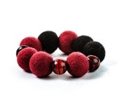 Ox Blood Red Bracelet Chunky Stretchable Beadwork Bracelet Autumn Felt Bead Jewelry