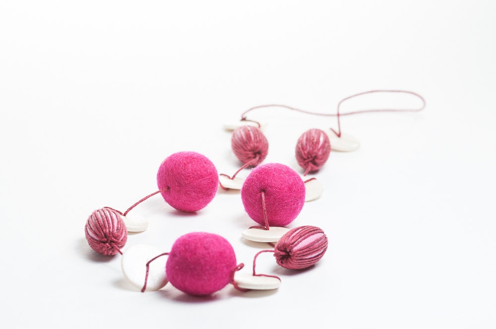 Extra Long Beaded Felt Necklace No Clasp Spring Summer Fashion Pink Gift For Girl