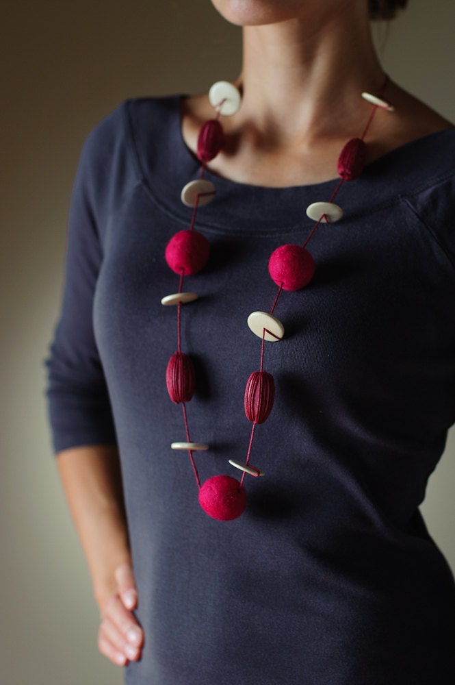 Extra Long Beaded Felt Necklace No Clasp Spring Summer Fashion Pink Gift For Girl
