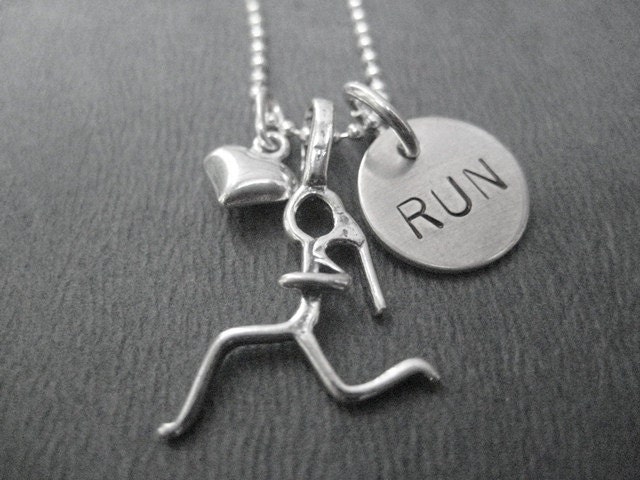 GIRLS LOVE to RUN - 18 inch Sterling Silver Ball Chain - Running Necklace 18 inch - Choose Heart or Crystal - Girls Love to Run