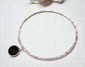Black Onyx Bezel Charm Sterling Silver Bangle Made in Hawaii