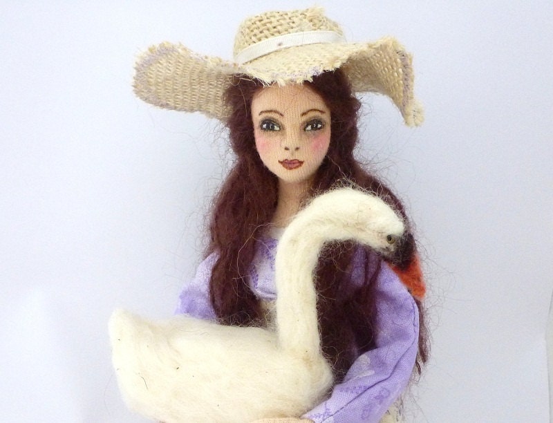 Grace art doll cloth soft sculpture needle felt swan Victorian