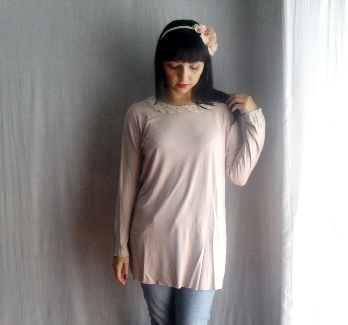Pink blush tshirt tunic pink long tunic womens tshirt lace blouse
