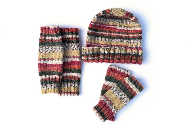 Childrens knitted garments set pink yellow grey hat fingerless gloves baby knitwear legwarmers warm toddler autumn winter accessories