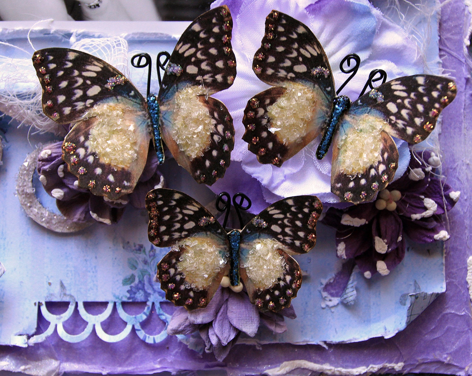 Butterfly Set Mid Winter's Dream Glitter Glass Butterflies Scrapbook Embellishment Tag, Card, Mini Album, Wedding