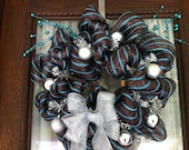 Brown, Teal and Silver Christmas Mesh Wreath