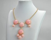 Pink Bib Necklace, Pink Bubble Necklace, 4 Stones Necklace, Statement Necklace (FN0583-F-Pink)