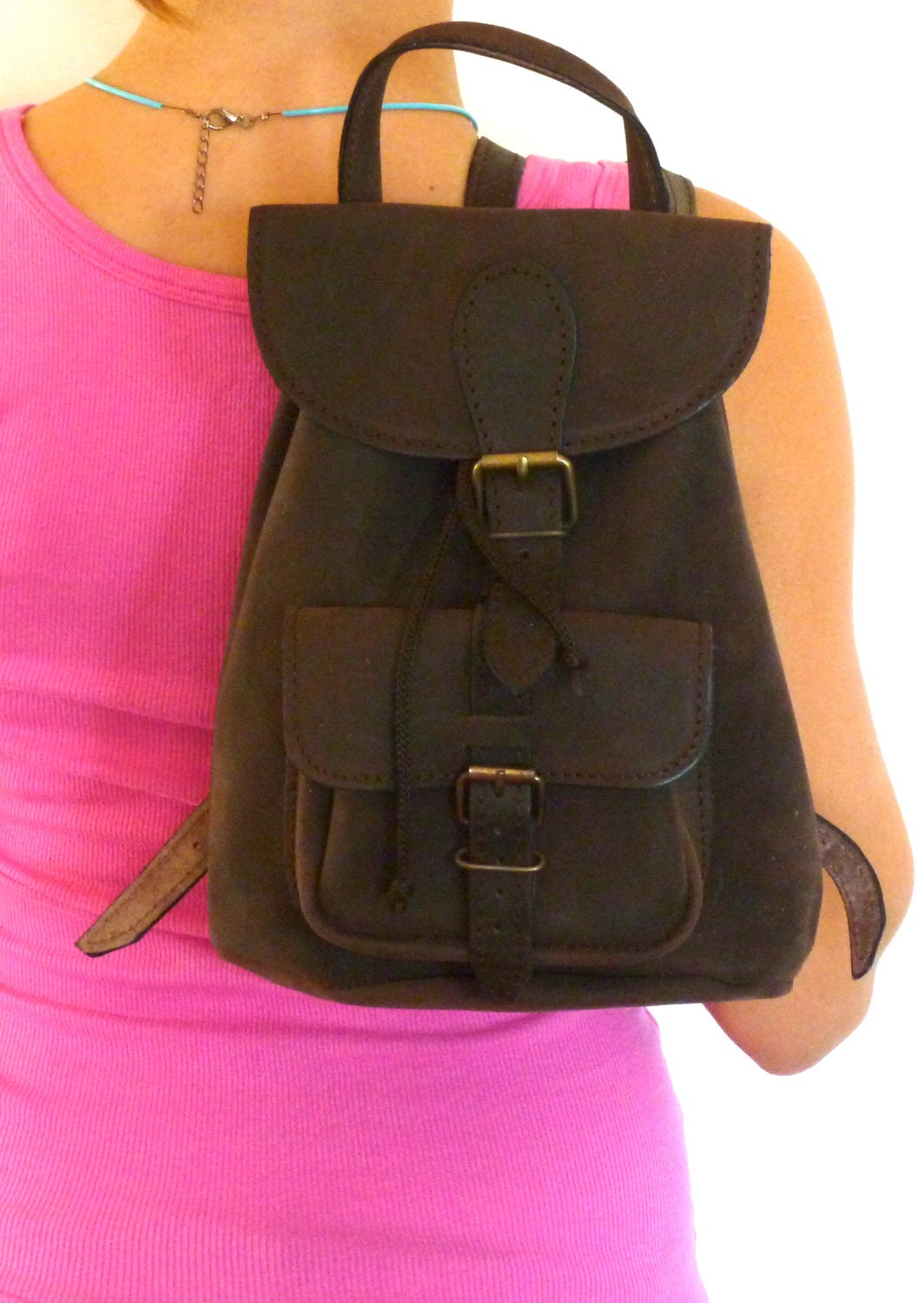 Natural  leather Backpack extra small distressed brown