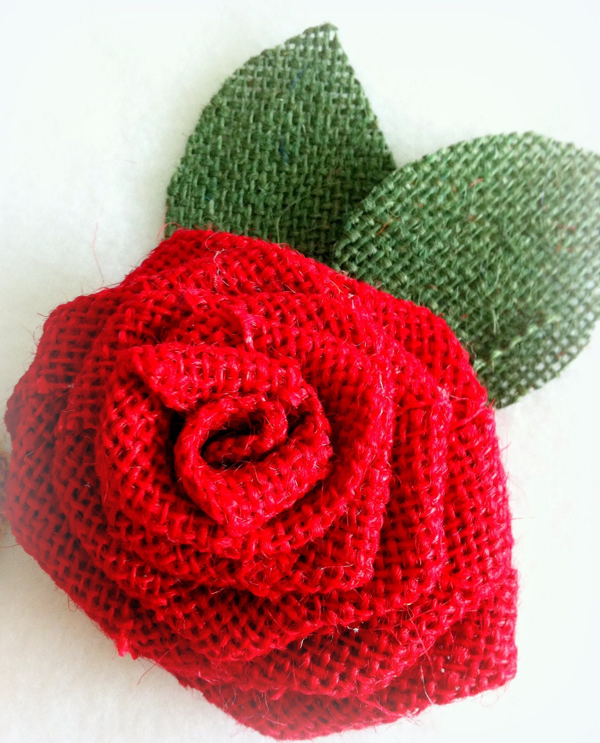 Burlap flowers with leaves,  Rosettes, Embellishment, Supplies, Autumn, 3.0 - 3.5 inch Assorted Colors   ( 1 )
