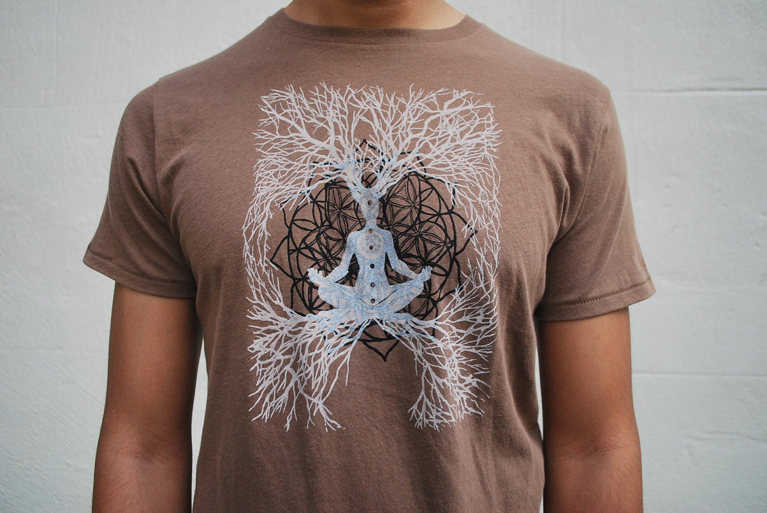 Flower of life meditation Organic Cotton Mens t-shirt - Various sizes , Made to Order