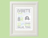 8x10 Personalized Elephant Birth Stats Print (More Colors & Sizes Available) Custom Art for Kids