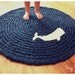 Crochet Whale Rug Nautical Navy Blue with White Applique Whale Silhouette Custom Design Cotton Round Rug