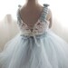 Flower Girl Dress Tulle Tutu Crochet Bodice Vintage Inspired Baby Blue and White Infant to Toddler size 3