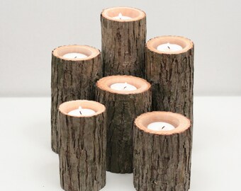 Tree Branch Candle Holders I- Rustic Wood Candle Holders, Tree Slice, Woodland Candle Holders