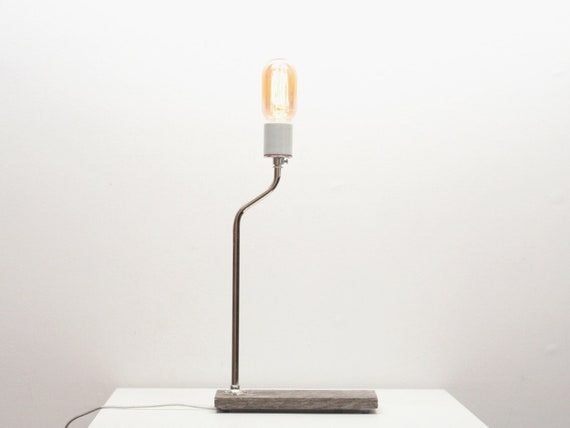 Industrial Lamp I- Vintage Wood Lighting, Rustic Table Lamp, Salvaged Wood, Exposed Edison Radio Bulb