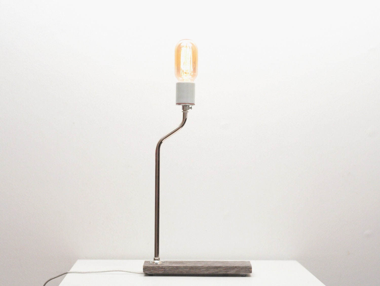 Industrial Lamp I- Vintage Wood Lighting, Rustic Table Lamp, Salvaged Wood, Exposed Edison Radio Bulb