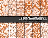 INSTANT DOWNLOAD Burnt Orange Damask Digital Backgrounds Fall Digital Scrapbooking Paper Commercial Use 8.5x11 or 12x12 or A4 Commercial Use