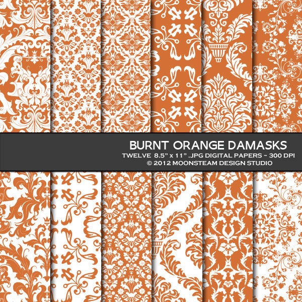 Burnt Orange Damask Digital Backgrounds 8.5x11 by MoonsteamDesign