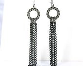Very long stylish modern earrings. Rhinestone, sparkle, dangle, designed in Fashion Brand Faina Studio.