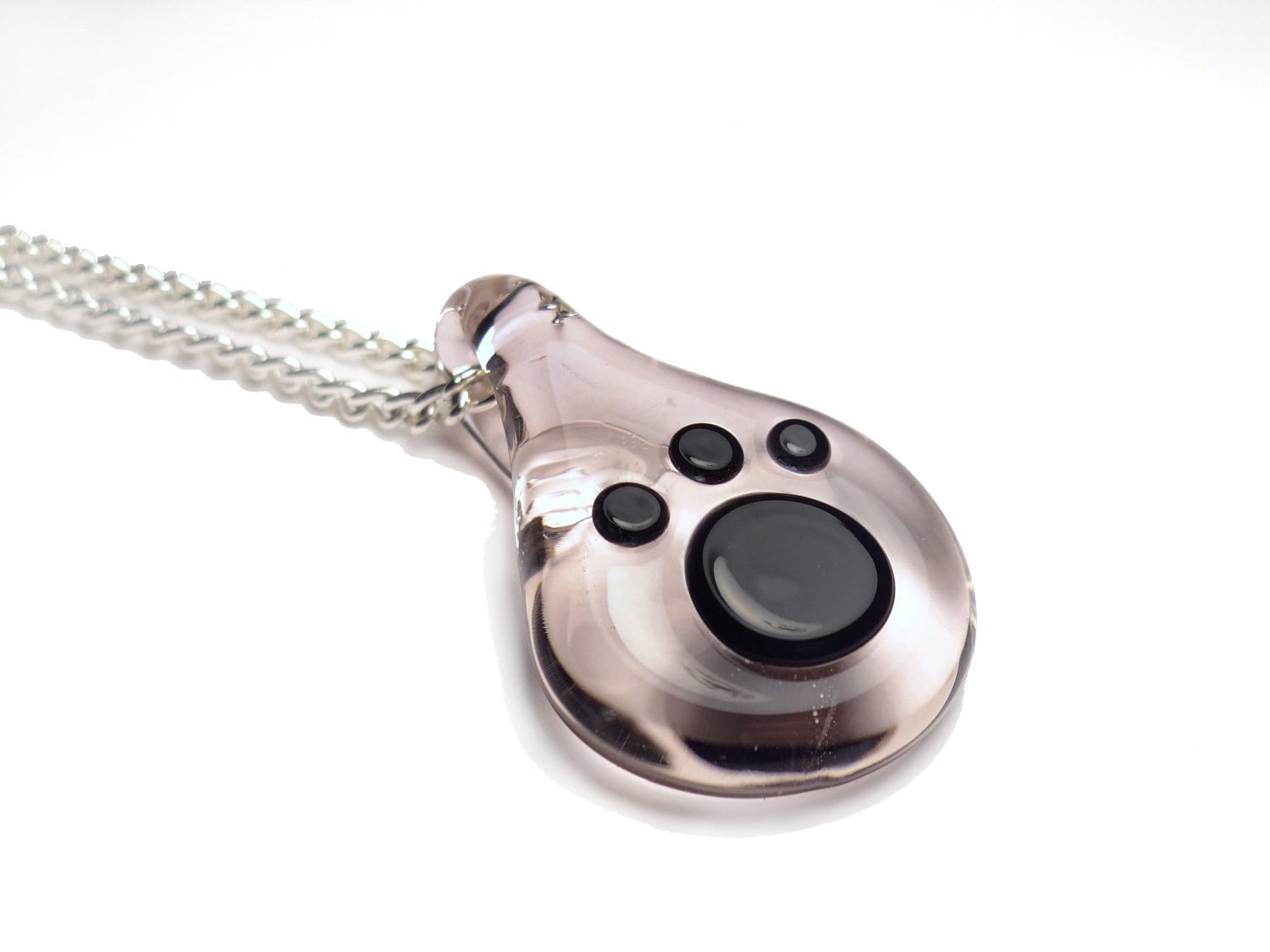  Print Necklace on Transparent Pink And Black Glass Paw Print By Pokeypotamus