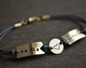 Gold Three Charm Bracelet - Customize - Hand Stamped - Mother - Family