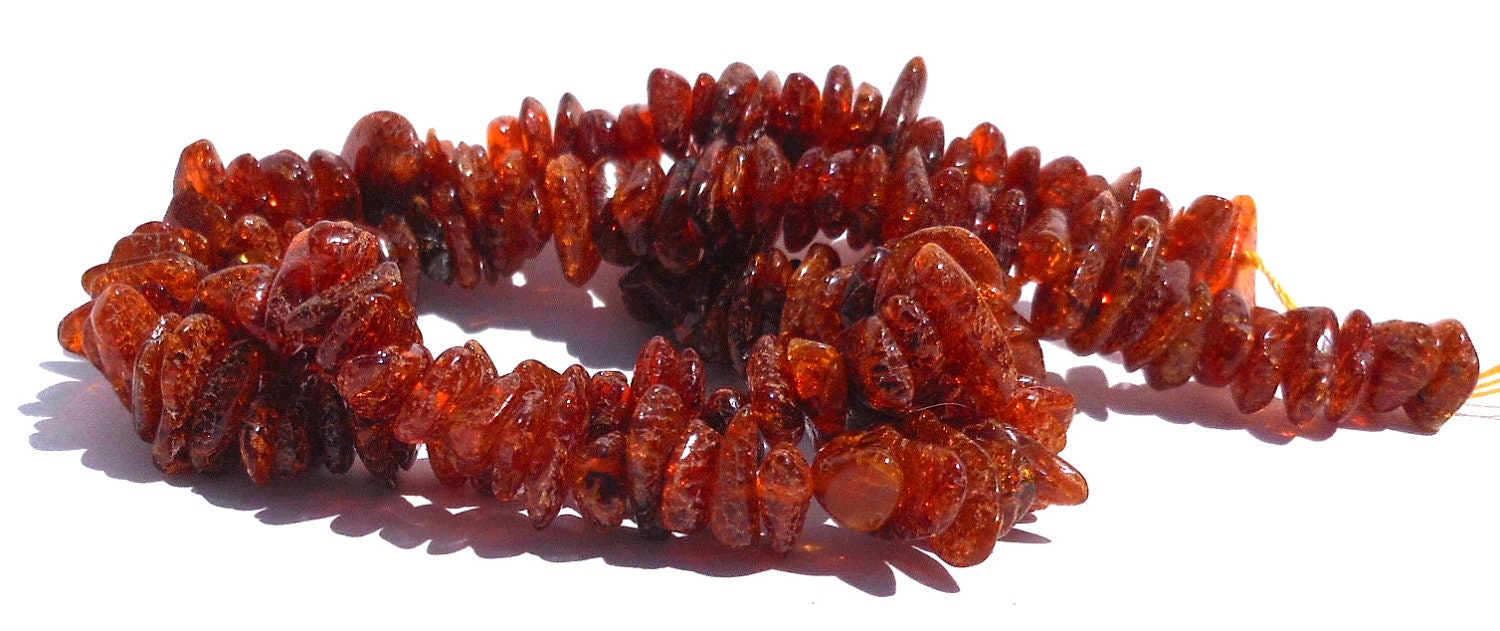 1 Strand Genuine Dark Crackled Amber Stone Chip Beads