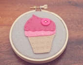 Embroidery Hoop Nursery Art  Home Decor. Felt Pink Cupcake by Catshy Crafts