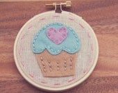 Embroidery Hoop, Nursery Decor. Wall Art, Felt Pink Cupcake by Catshy Crafts