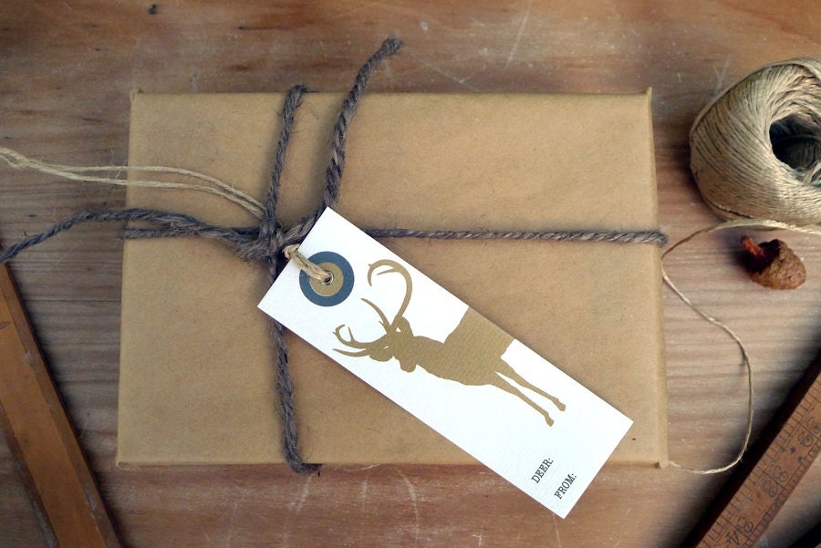 Hand Screenprinted Gift Tag - Deer with Antlers