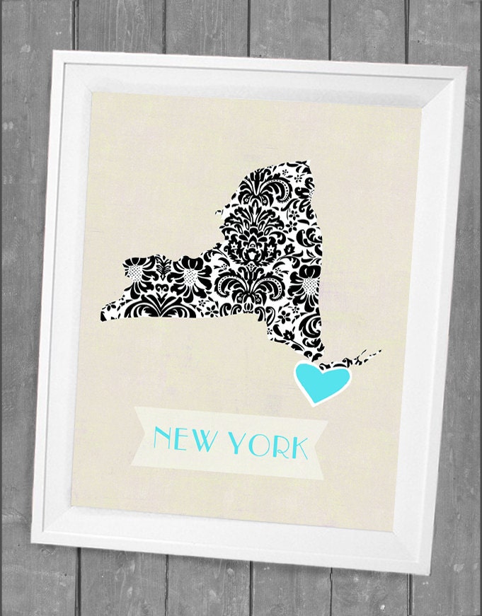 Customized State or Country Print - Stylish New York City Manhatten New York Silhouette 8x10