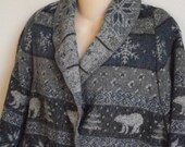 Vintage Jacket Coat Nordic bear ski winter snow wool blend L