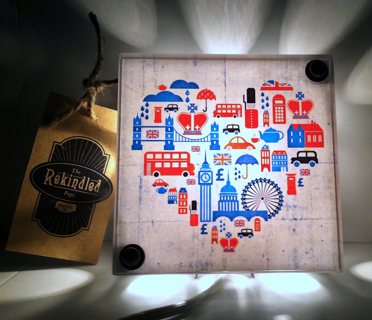 I Heart London - Vintage Dictionary Print Design Repurposed Upcycled Light Box Night Lights