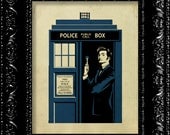 Dr Who - David Tennant - The Tardis Blue Phone Box- Vintage Retro Geekery Inspired - Collage Art Print -  8x10 Art Print Poster