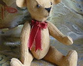 Teddy bear, OOAK, Leather, soft sculpture, buff, handmade, needlecraft, jointed.