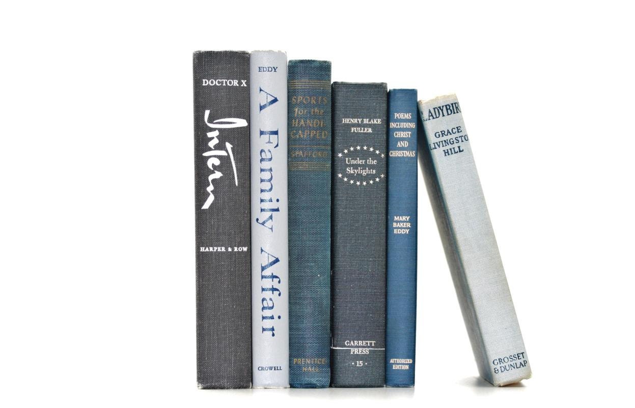 Vintage Gray Blue Shades 6 Book Collection Interior Design Vintage Book Decor - jaysworld