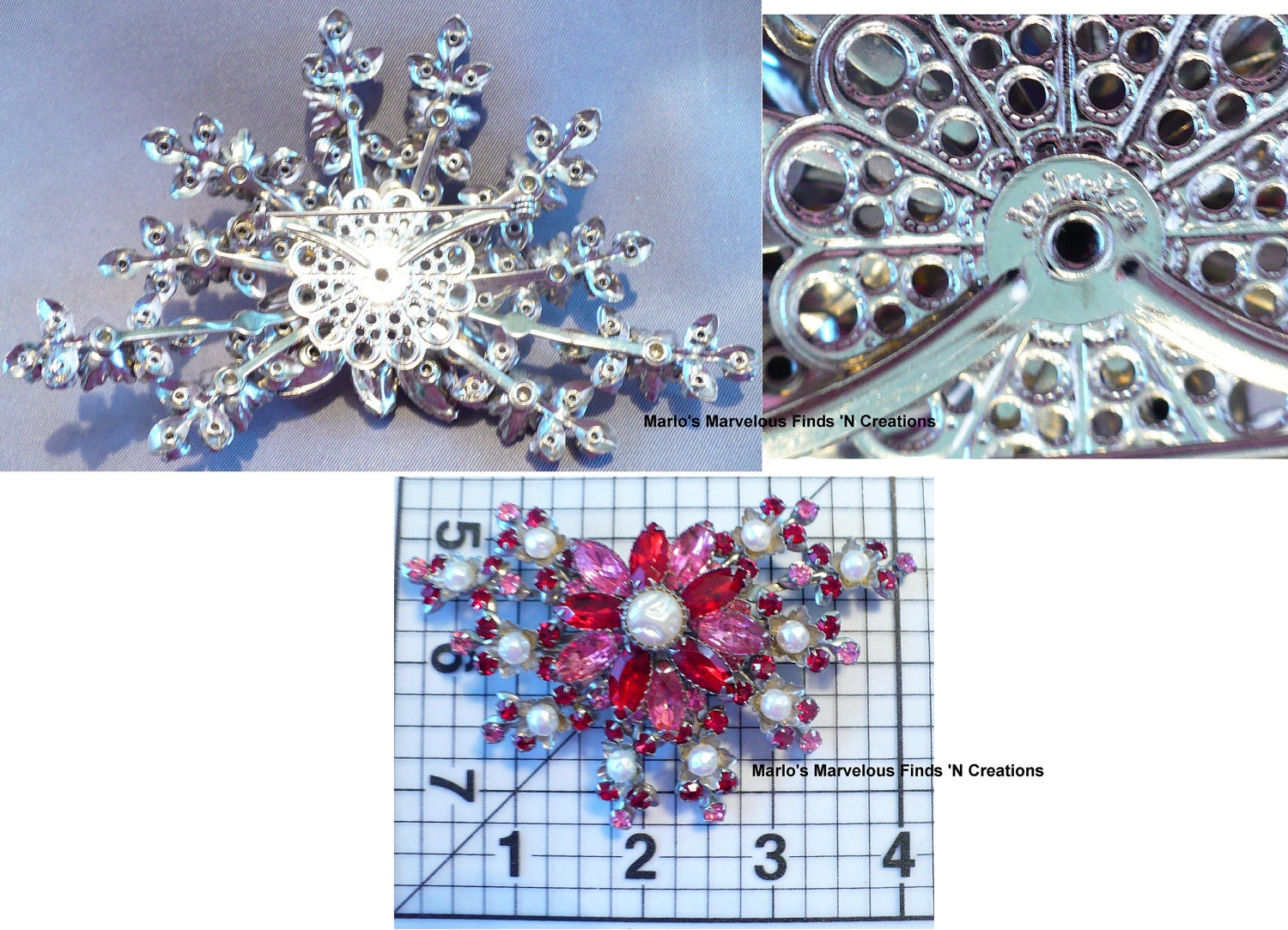 Designer Judy Lee Pink Rhinestone, Pearl Brooch/Pin - Book Piece
