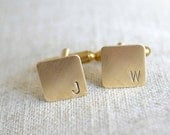 Personalized Mini Cufflinks - square brass hand stamped antique industrial inspired men's initial accessories
