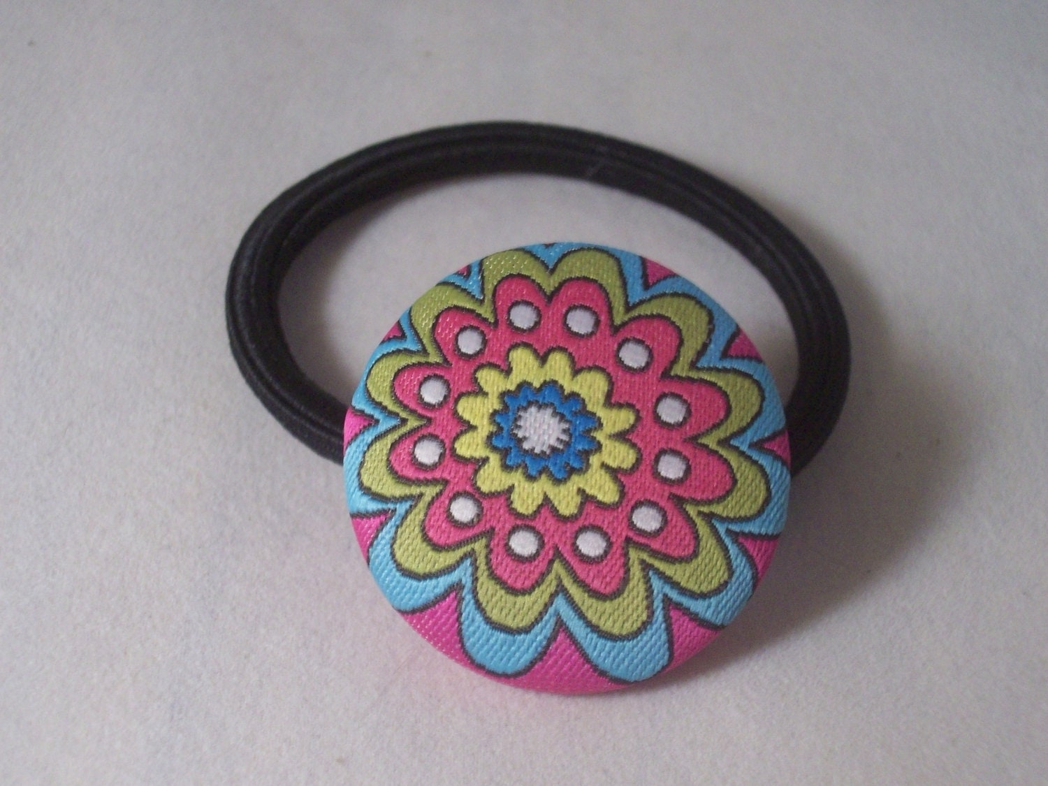 Pink Floral button elastic hair tie and bracelet