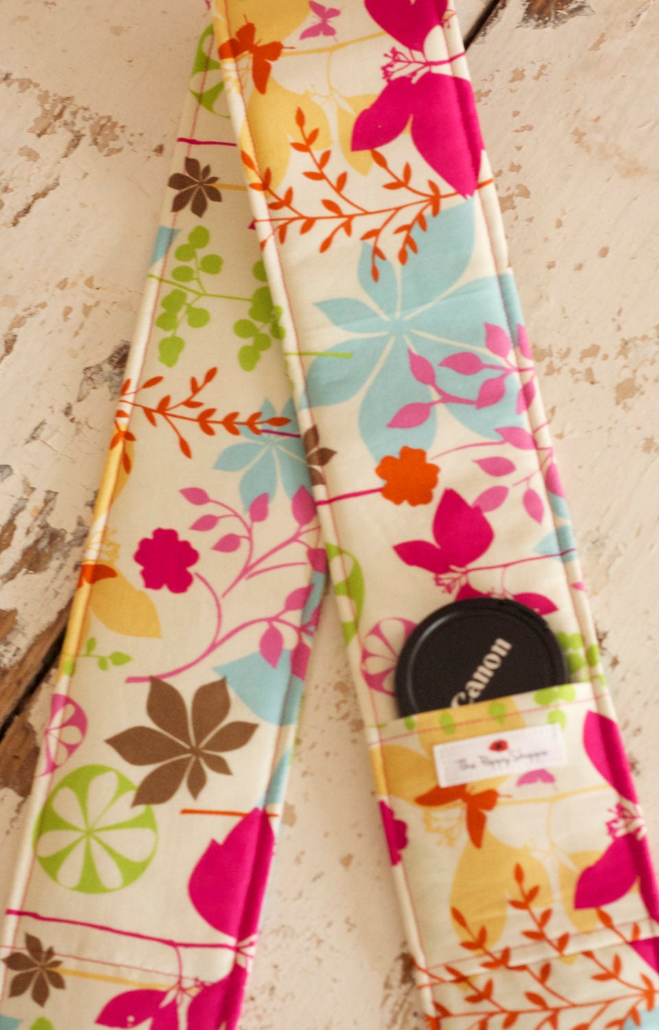 DSLR Camera Strap Cover- lens cap pocket and padding included- Enchanted Forest
