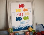 Nursery Art Print, Ocean Bathroom art, Kids Nautical bathroom decor, Wash Brush Flush, Fish bathroom, Pottery Barn ABC bathroom